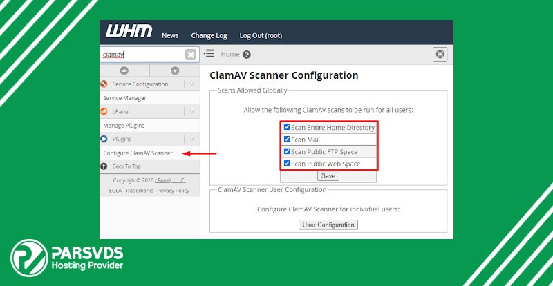 روی گزینه Configure ClamAV Scanner کلیک کنید