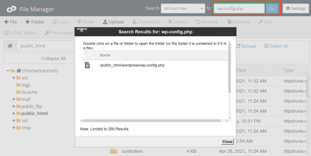 cpanel-find-wp-config-file