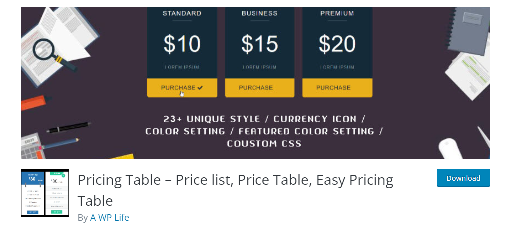 Pricing Table – Price list, Price Table, Easy Pricing Table