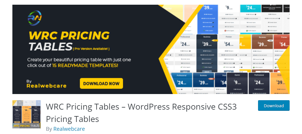 WRC Pricing Tables