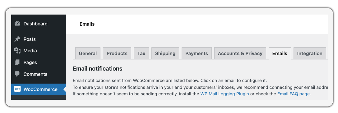 woocommerce emails settings