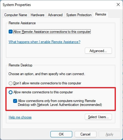 Allow remote connections option