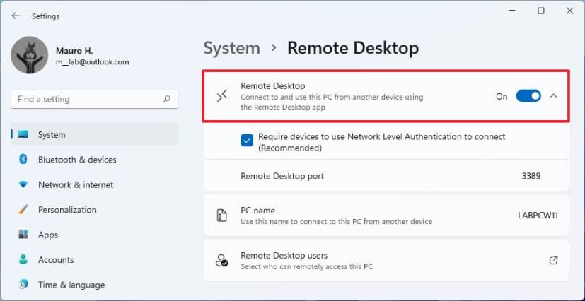 Remote Desktop enabled