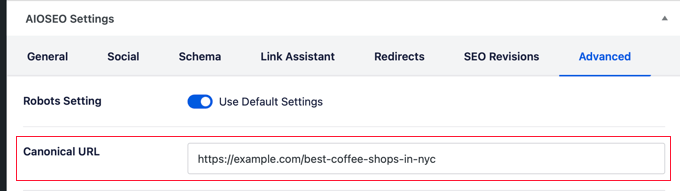 Setting a Canonical URL Using AIOSEO