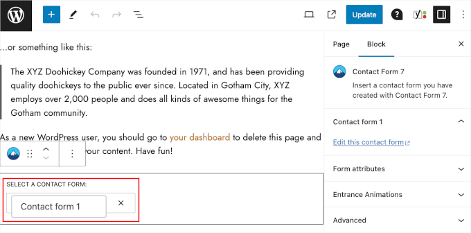 Adding Contact Form 7 form into WordPress block editor