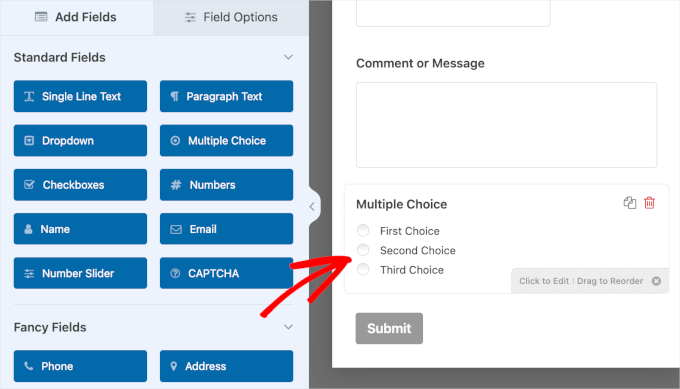 WPForms multiple choice field