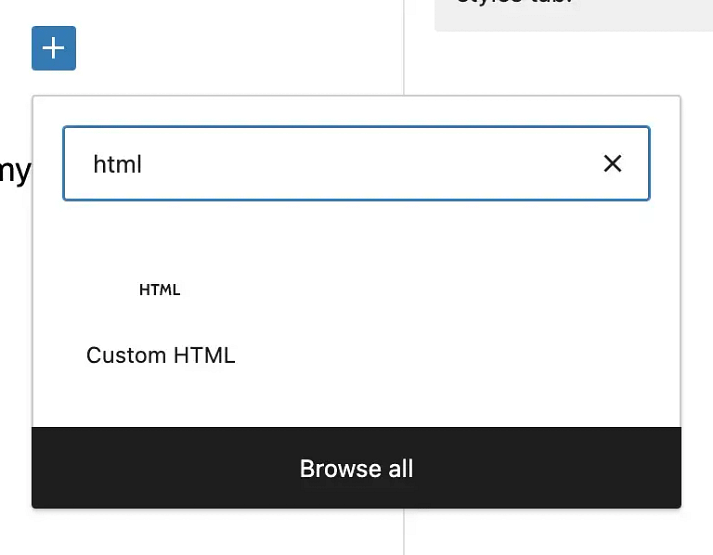 Adding a custom HTML block inside the WordPress editor.