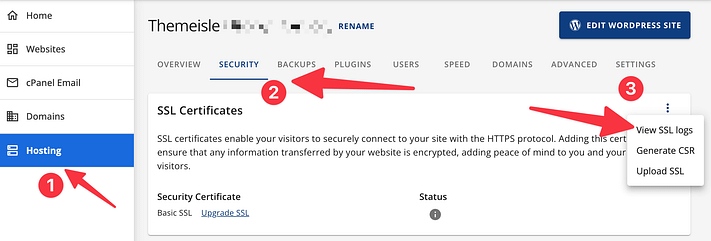 Bluehost see SSL status