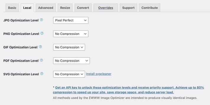 Local optimization from the EWWW WordPress plugin