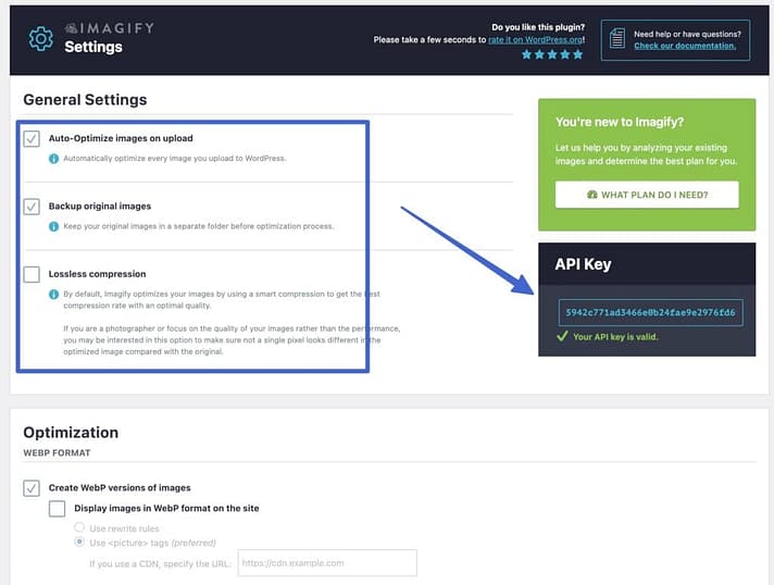 Imagify WordPress settings 