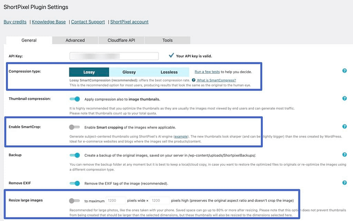 ShortPixel WordPress settings 