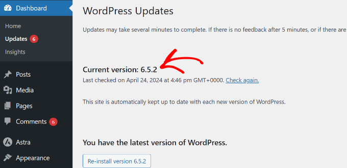 Check wordpress version