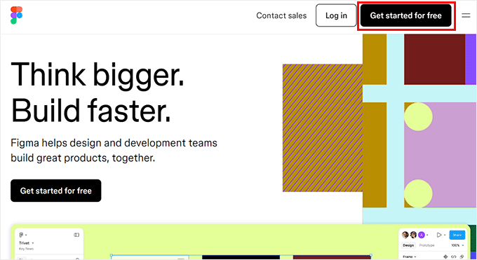 Click Get started for free button on Figma