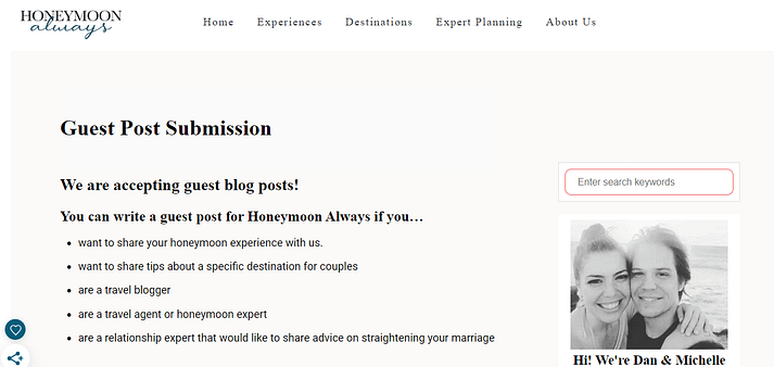 Honeymoon Always, blog that accepts guest posts