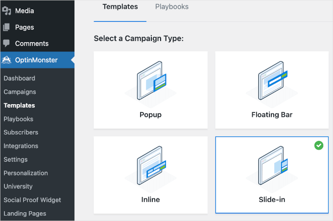 OptinMonster's slide-in campaign type