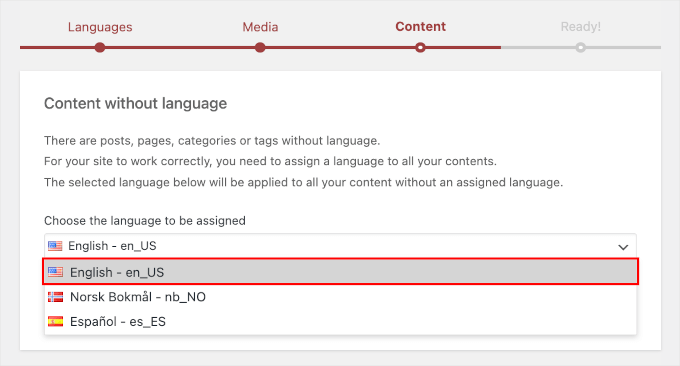 Polylang's main language setup