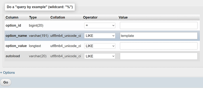 Searching for an entry in a database table.