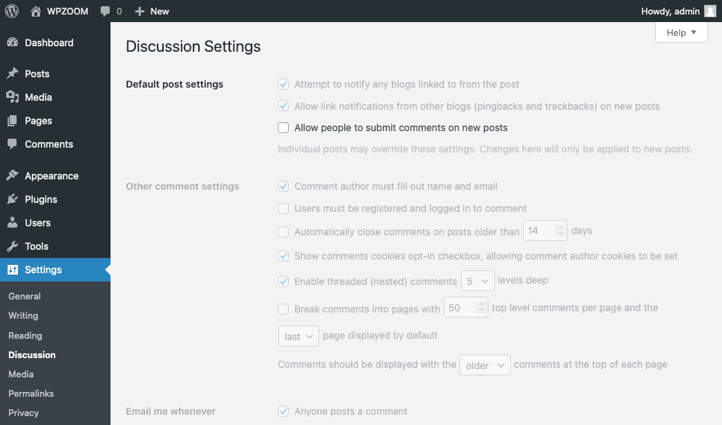 WordPress Discussion Settings