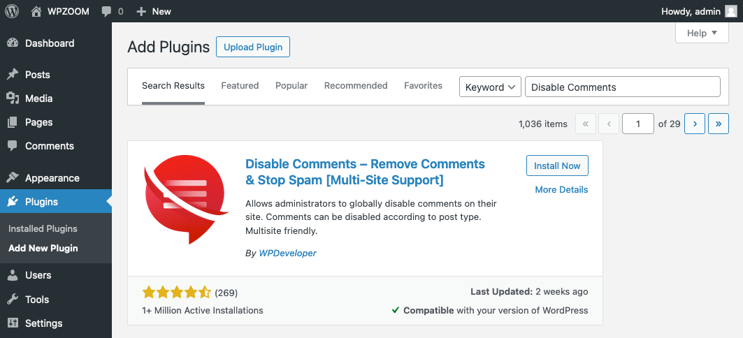 Disable Comments Plugin