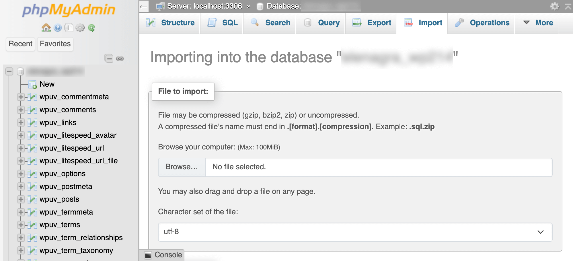 phpMyAdmin - ipmport database