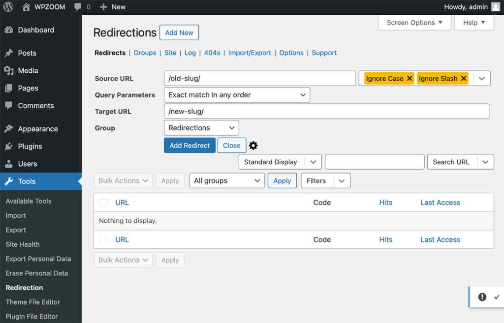 Redirection plugin - adding redirect