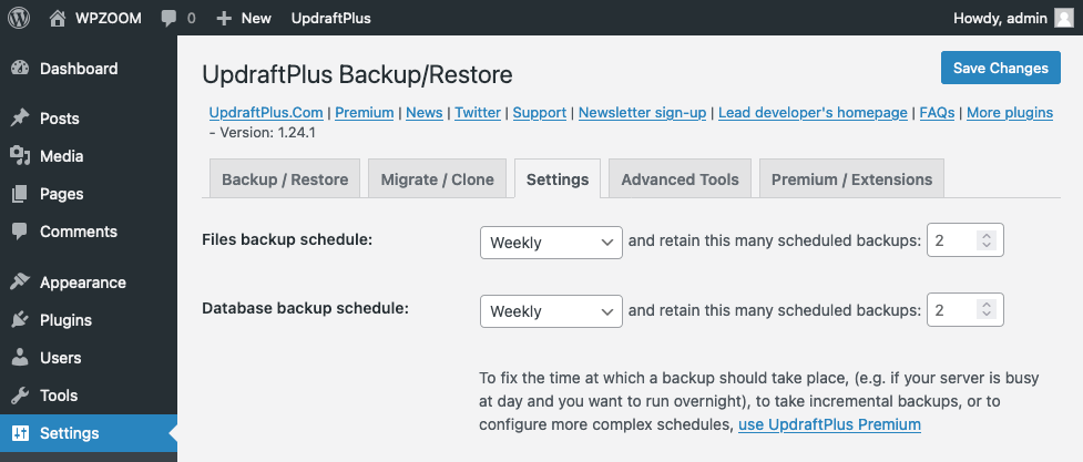 UpdraftPlus Schedule