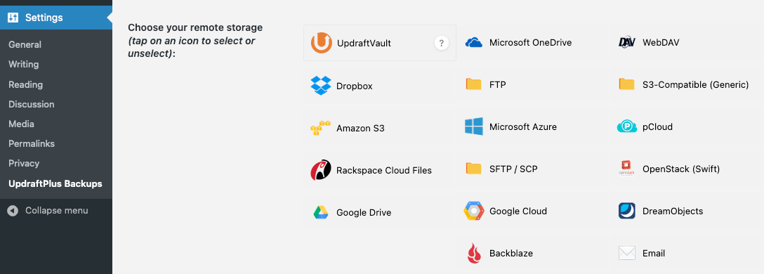 UpdraftPlus Storage