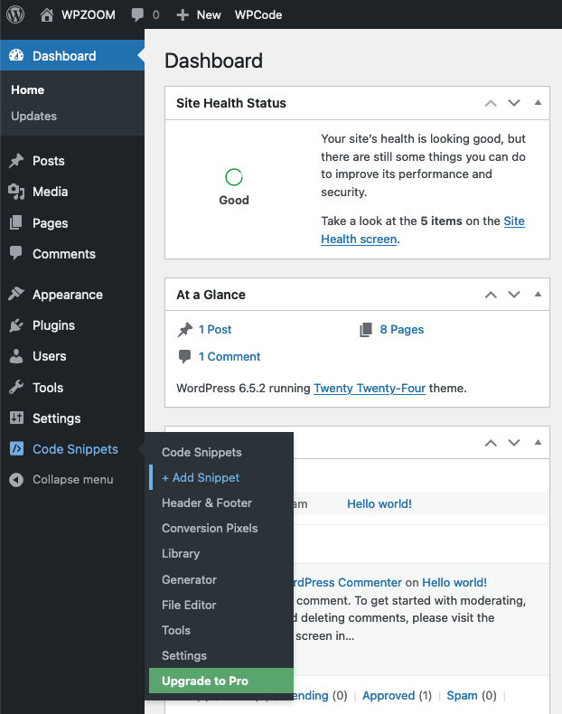 WPCode - Add snippet