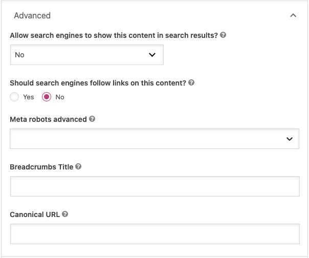 Yoast noindex settings