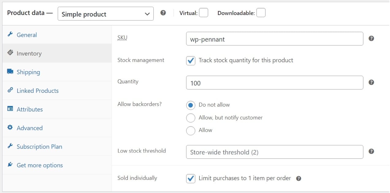 inventory levels and stock thresholds for a product