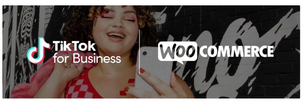 A TikTok and WooCommerce callout with girl on her phone.