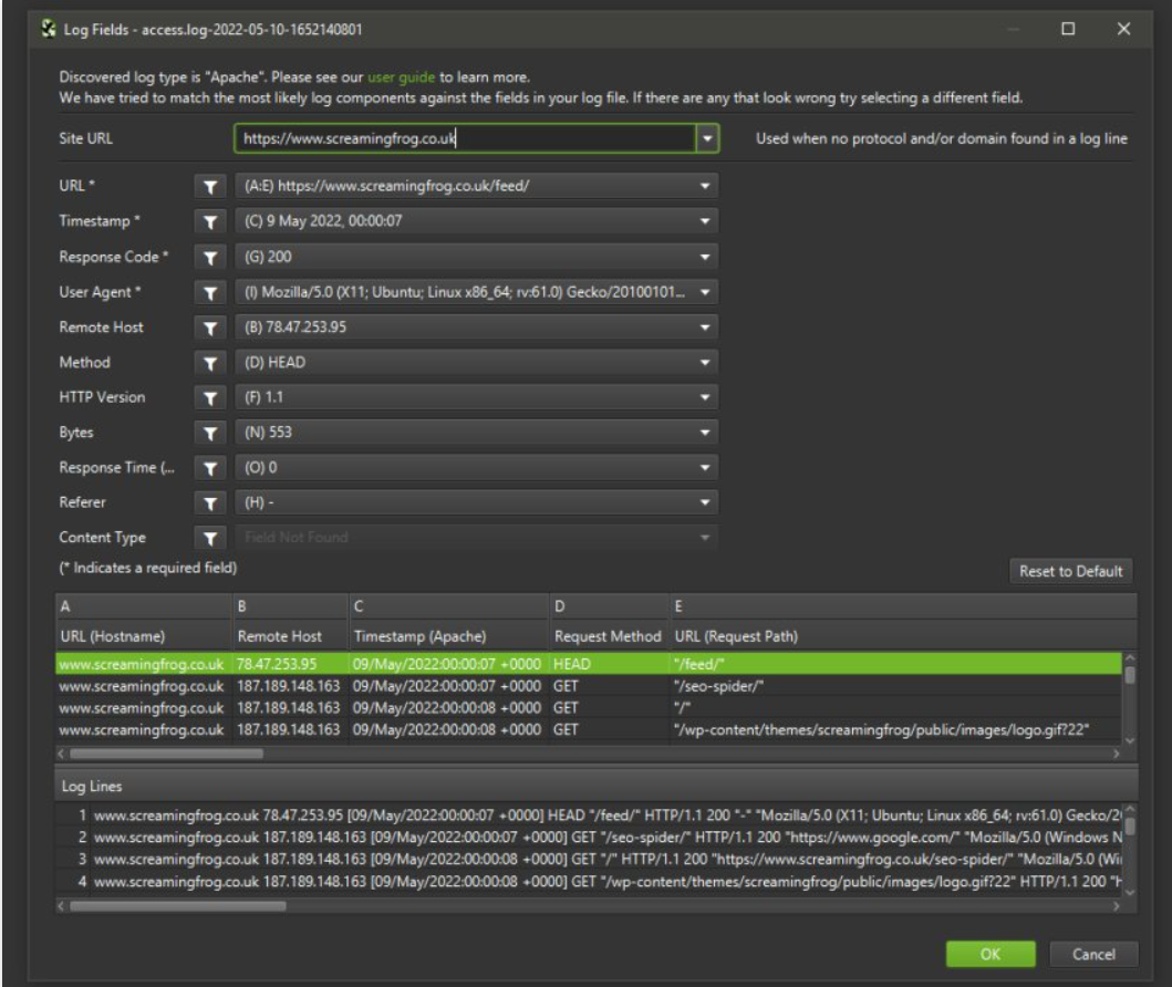 Screaming Frog’s Log File Analyzer