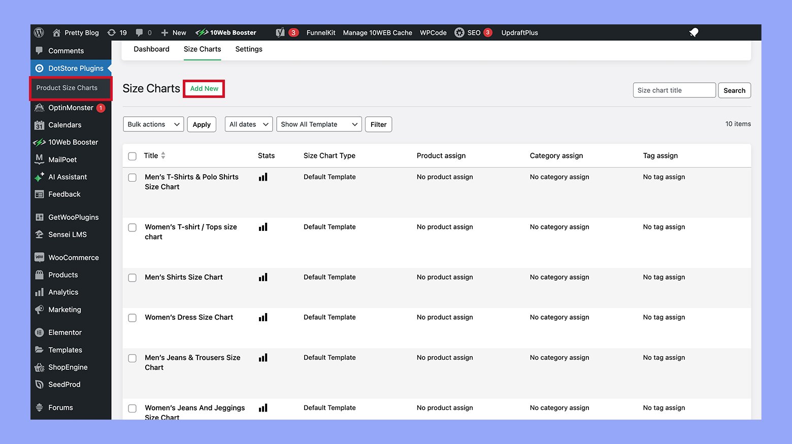 Creating and managing size charts in WooCommerce