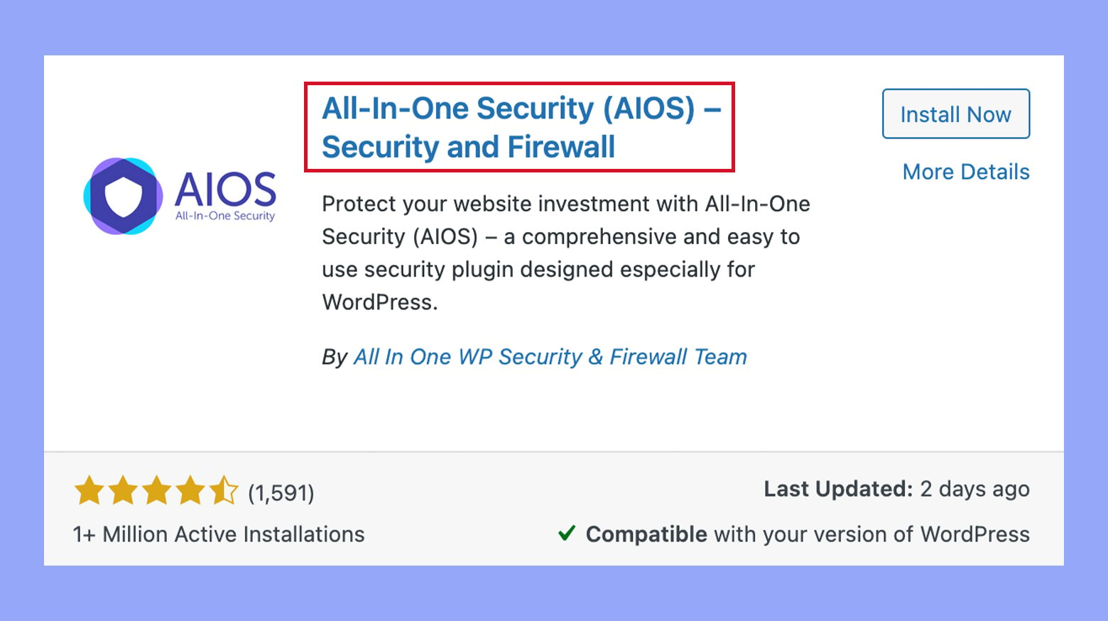 Installing the All in One security and firewall plugin in WordPress