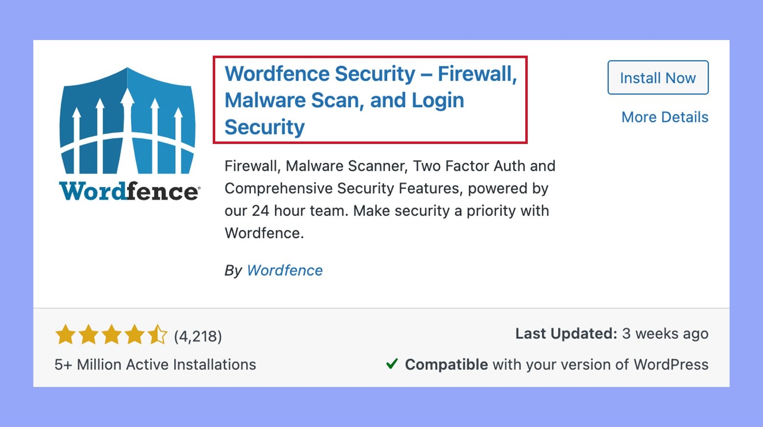 Installing the Wordfence security plugin in WordPress