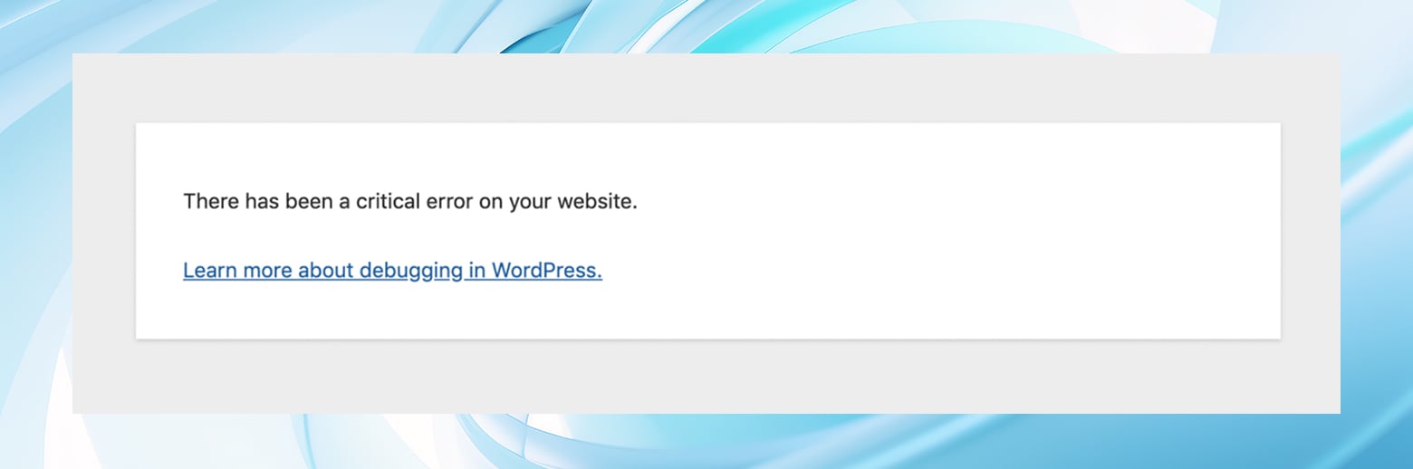 A screenshot of the "There has been a critical error on your website." message that front end users and visitors may see during a max_execution_time wordpress error.