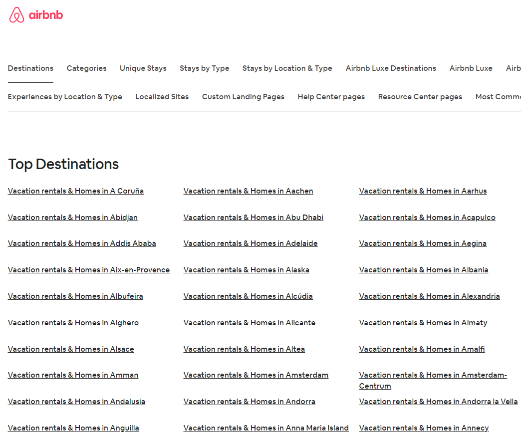 Airbnb’s HTML sitemap