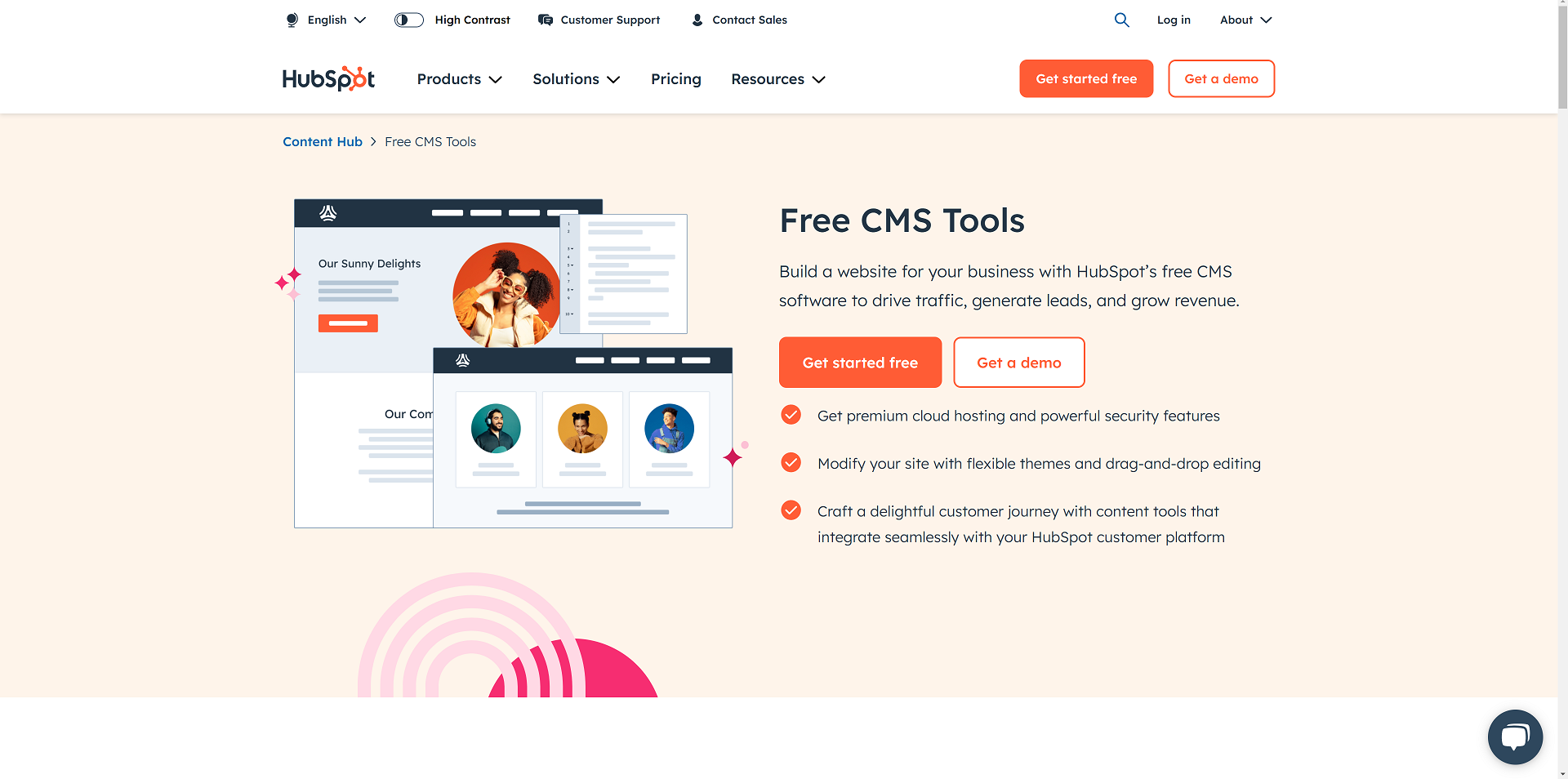 Screenshot of www.hubspot.com/products/cms, November 2024