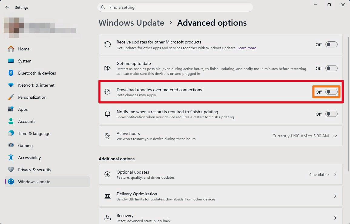 مراحل غیرفعال کردن گزینه‌ی Download over metered connection در ویندوز ۱۱